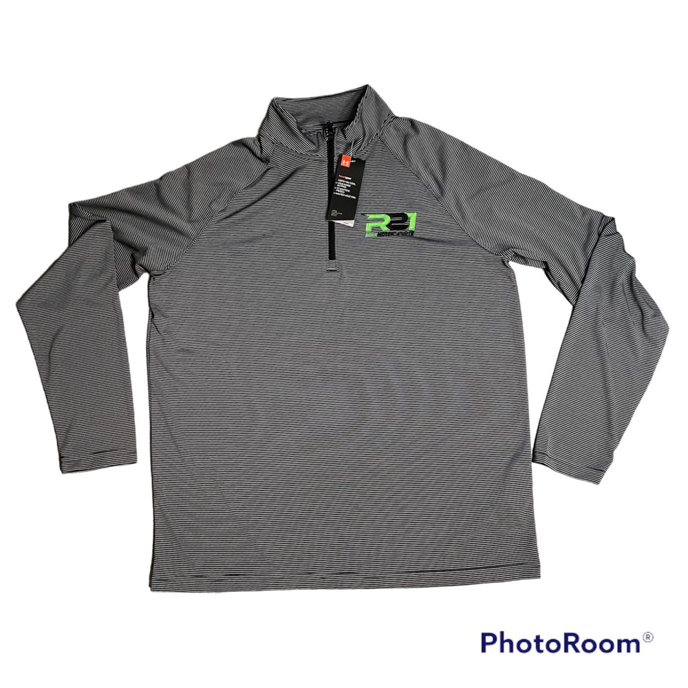 Under Armour Heat Gear 1/4 Zip Polo Mens Large Long Sleeve Black Gray Stripe L